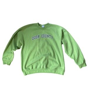 Vintage Y2K Door County Wisconsin Crewneck Sweatshirt Green XL Campcore Granola